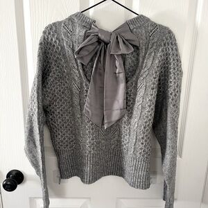 Express Silver Knit Sweater with Satin Bow